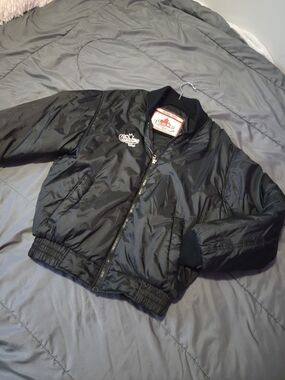 Choko Black Satin Bomber Jacket with Embroidered Logo